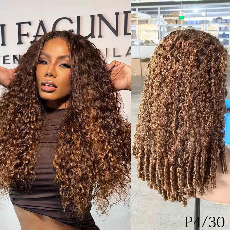 Perruque de cheveux humains bouclés birmans 100%, avec extrémités bouclées en spirale, 5x5, sans col