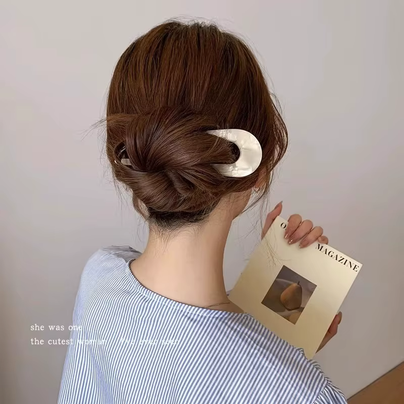 Épingle à cheveux en forme de U pour femmes, fourchette à cheveux imprimée en marbre, pince à cheveu