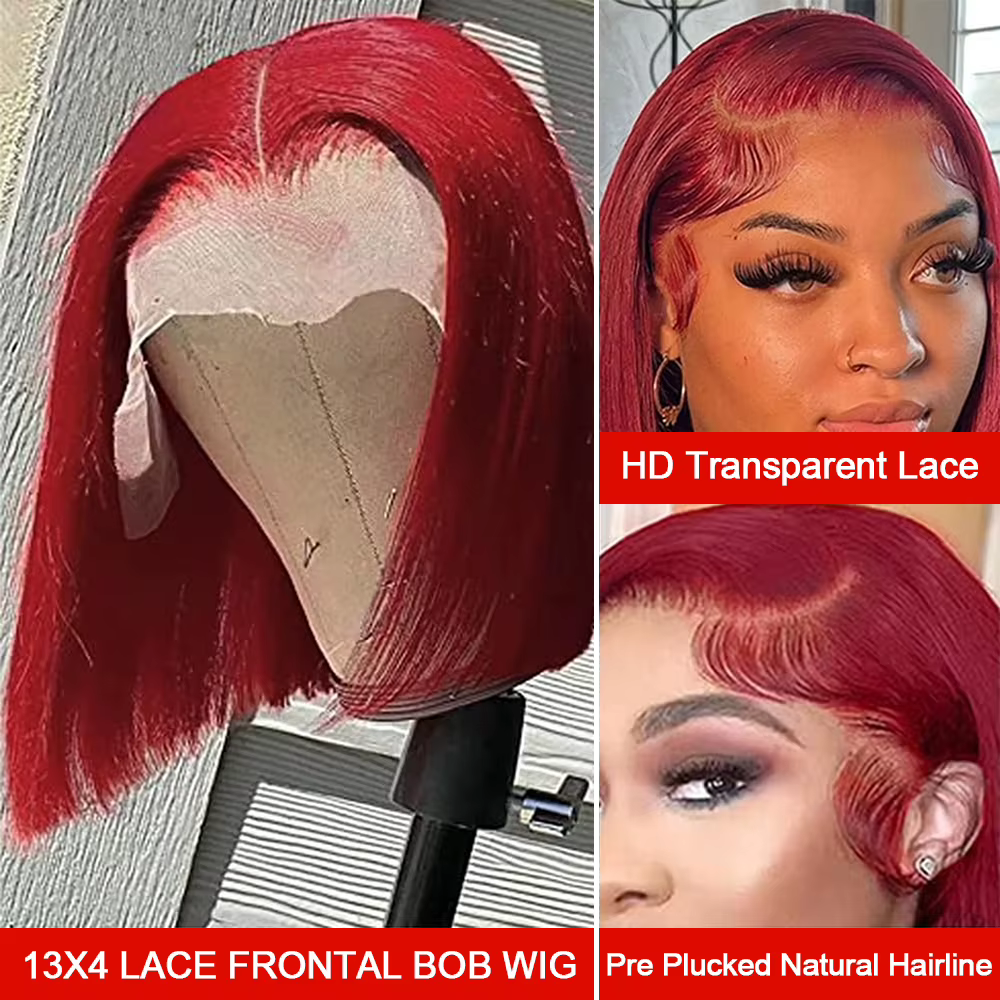 Perruque Bob Droite Cheveux Humains Perruque frontale en dentelle 13x4 HD 99J Perruque de cheveux hu