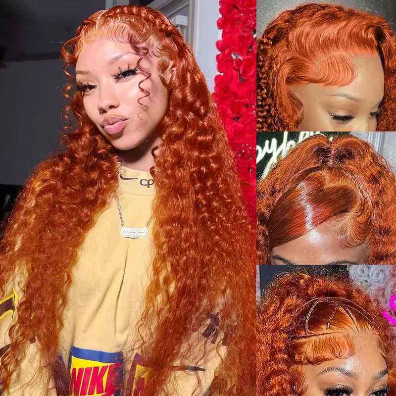 Perruques bouclées profondes 13x4 HD Lace Orange Ginger 30 36 pouces, perruques frontales en dentell
