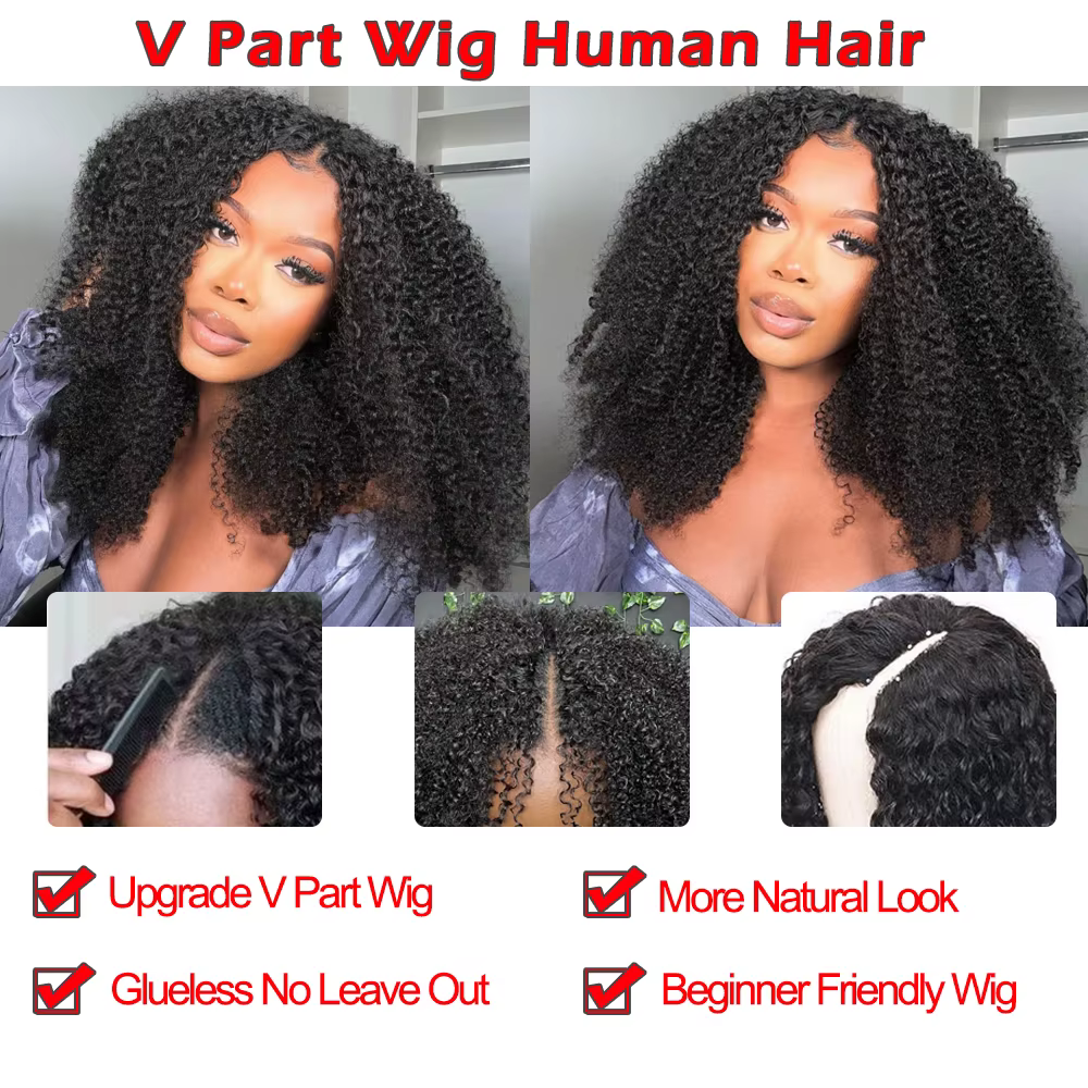 250% V partie perruque cheveux humains sans laisser sur pleine Machine faite Afro crépus bouclés per