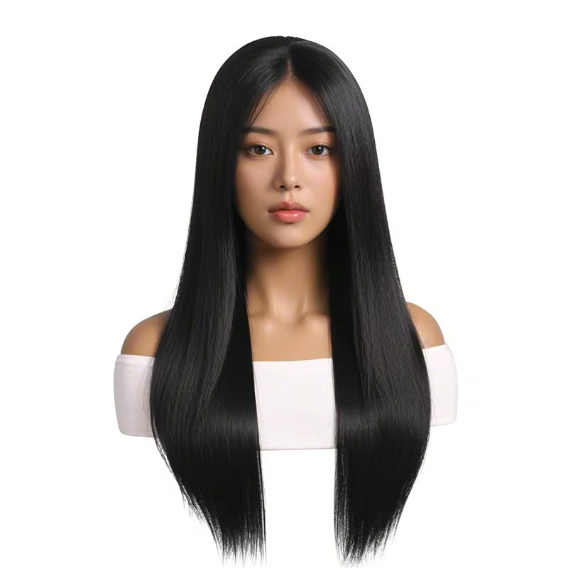 Perruque longue et droite élégante pour femme – Cheveux synthétiques résistants à la chaleur pour co