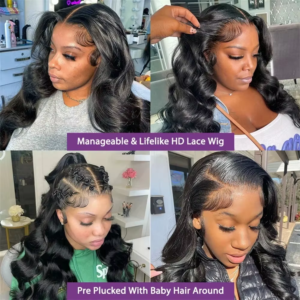 Perruques brésiliennes Body Wave 13x6 HD en cheveux humains naturels avec dentelle transparente, den