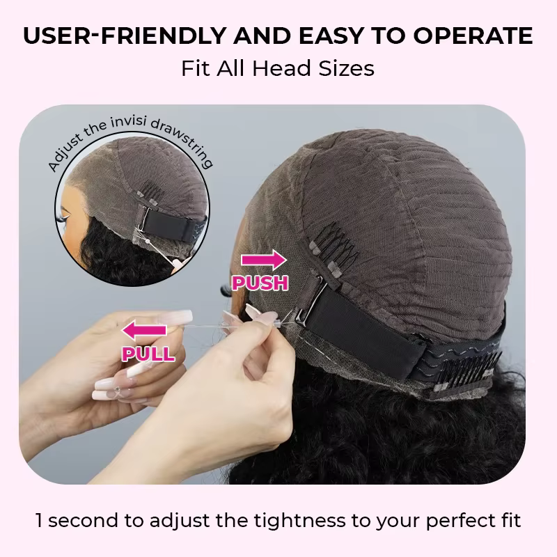 ISEE Hair 360 sans colle crépus perruque droite pré-coupée dentelle InvisiFit sangle mongole crépus