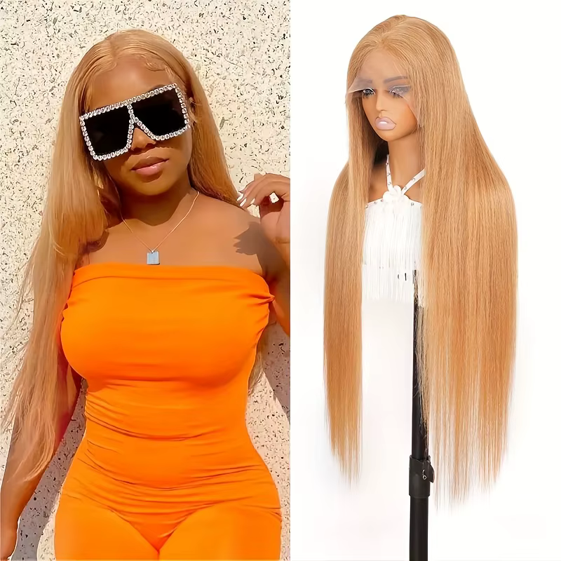 Perruques de cheveux humains blond miel droite osseuse # 27 13x6 HD perruques avant de dentelle tran