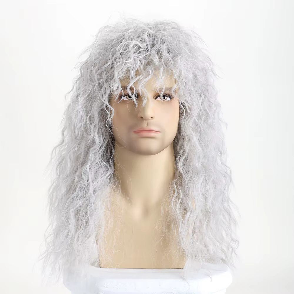 Perruque synthétique Rockstar des années 70 et 80 pour hommes, perruques blondes Punk moelleuses et 