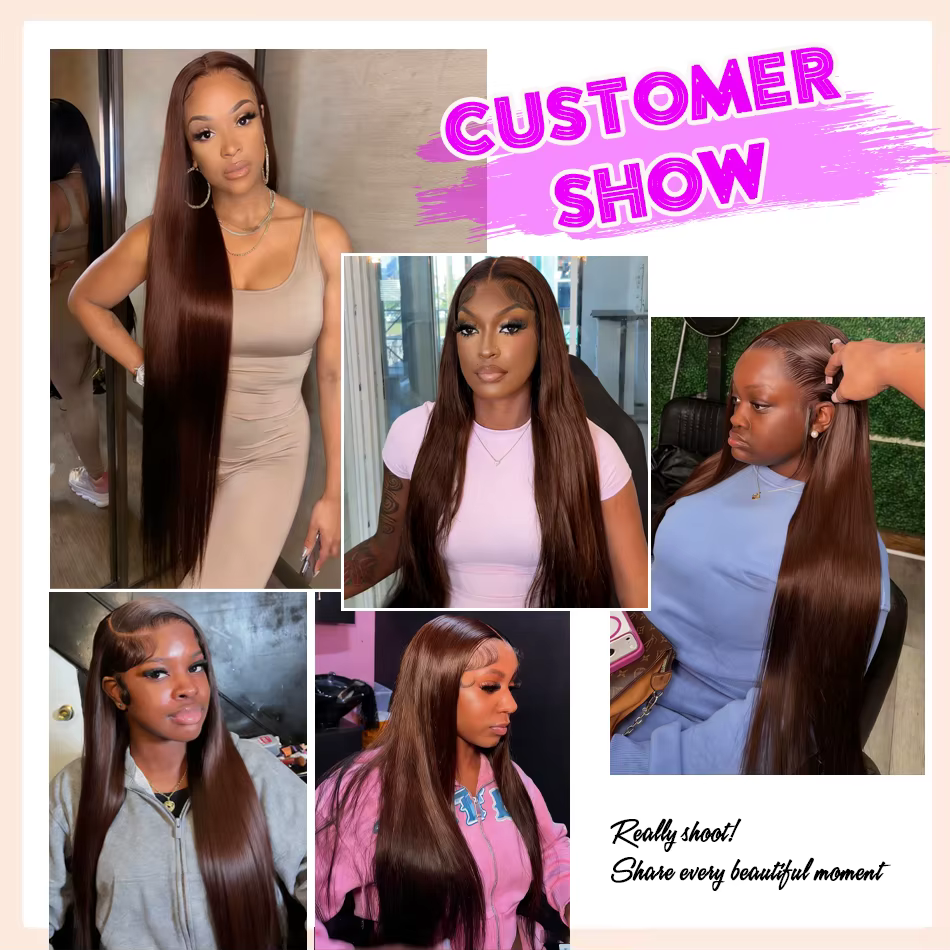 Perruque Lace Front HD Brun Chocolat 13x4 Lisse, Perruques Frontales Complètes 13x6 en Cheveux Humai