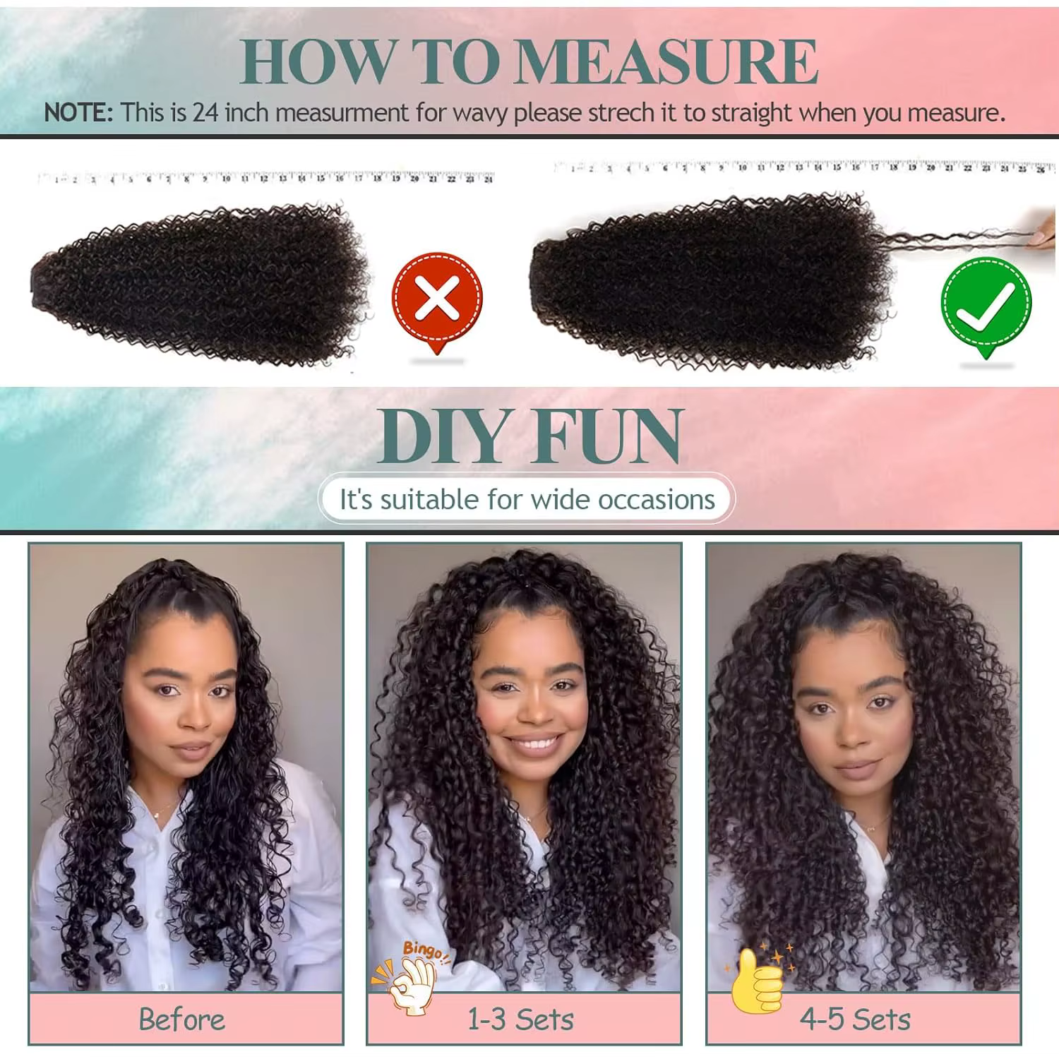 Extensions de cheveux bouclés à clipser pour femmes, fibres synthétiques ondulées, légères et respir