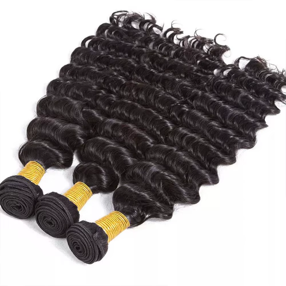 Extensions de cheveux brésiliens Remy, ondulés profonds, couleur naturelle, 38-40 pouces, non traité