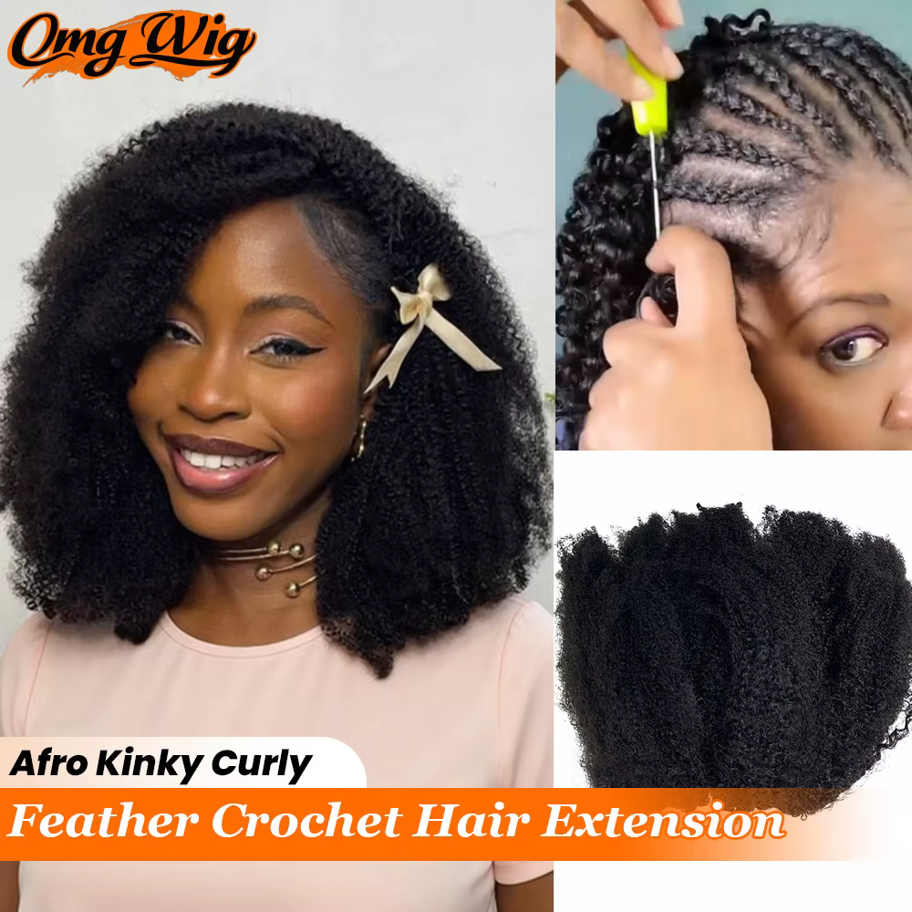Extensions de cheveux au crochet Afro Kinky Curly Feather pour femmes, 3ème génération, texture serr
