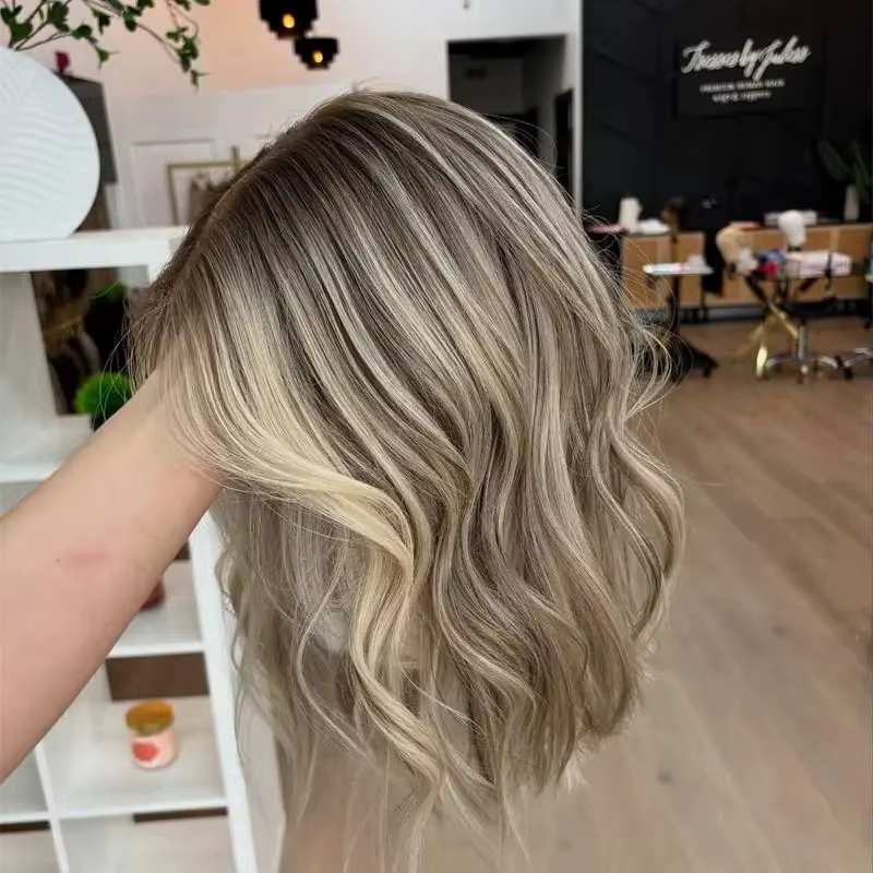 Perruque Lace Front Wig synthétique sans colle, cheveux humains de luxe, couleur Balayage, blond cen