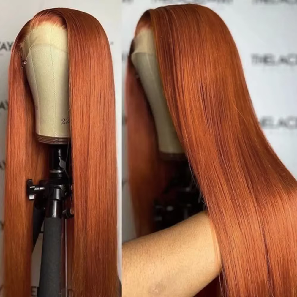 Perruque Lace Front Wig synthétique lisse et longue, couleur Orange gingembre, 13x4, cheveux rouge c
