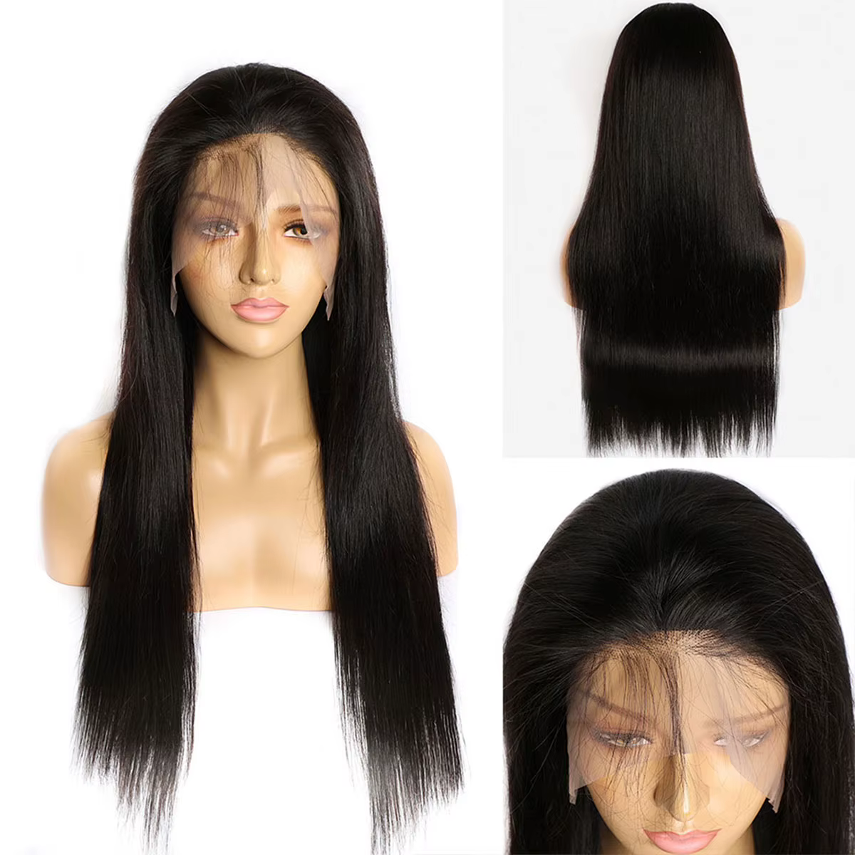 Perruques de cheveux raides 13x4 13x6 perruques frontales en dentelle couleur noire naturelle 180% d