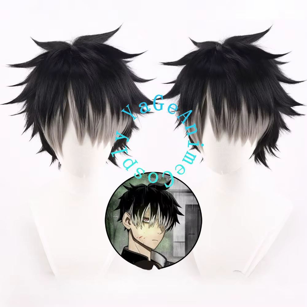 Perruque Anime Kaiju No.8 Gen Narumi noire et grise, à pointes lâches, pour cosplay d'action