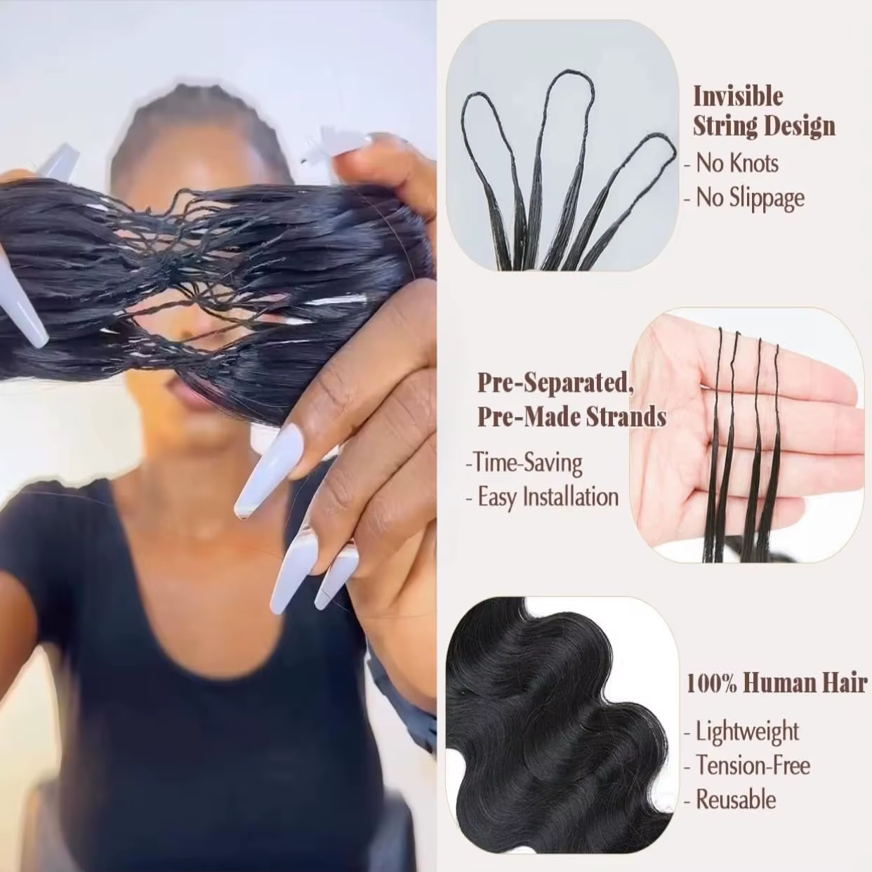 12A sans noeud pré-séparé vague de corps plume Crochet cheveux humains 100% Extensions de cheveux ré