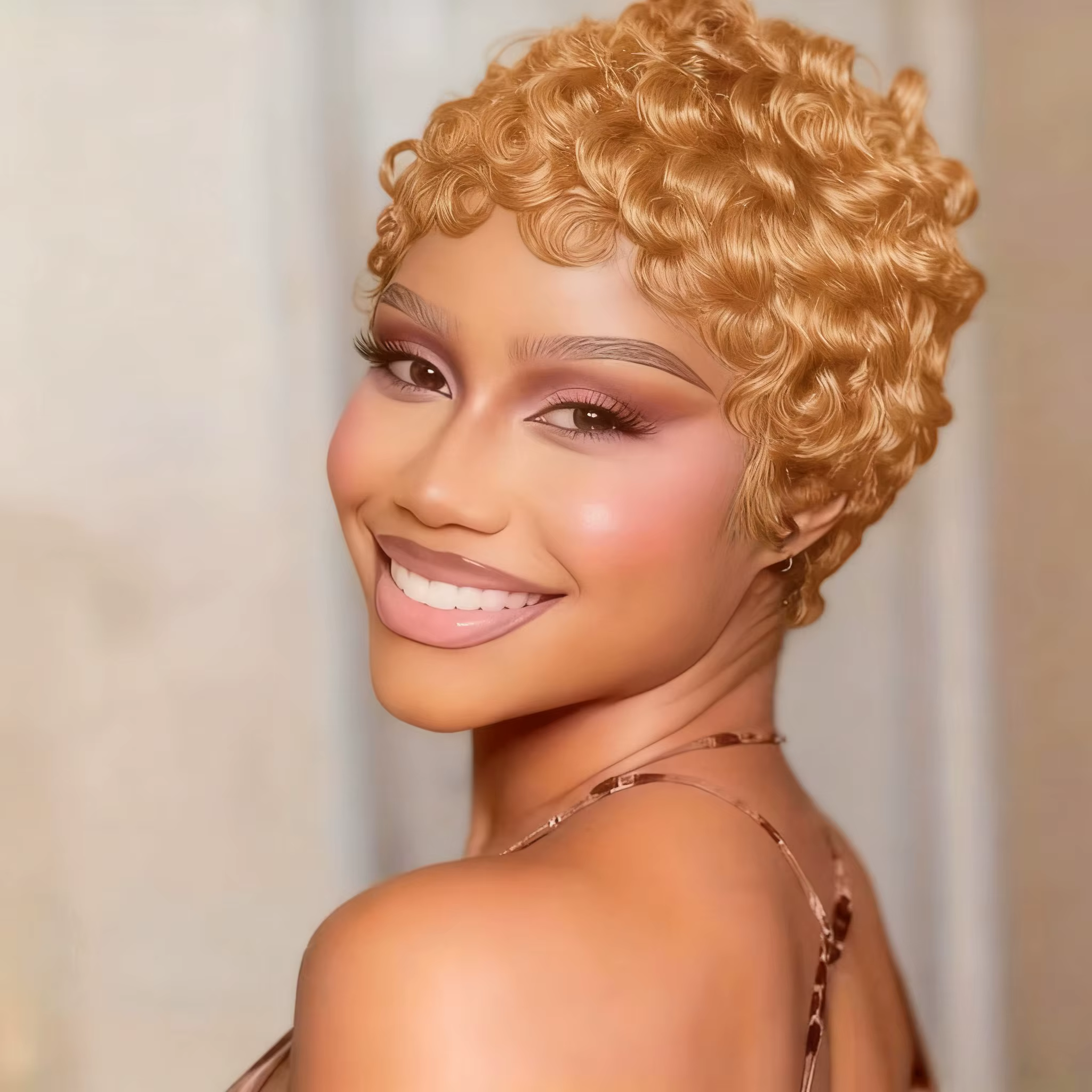 Perruque de cheveux humains brésiliens coupe courte Pixie avec Bang cheveux bouclés lâches pour un u
