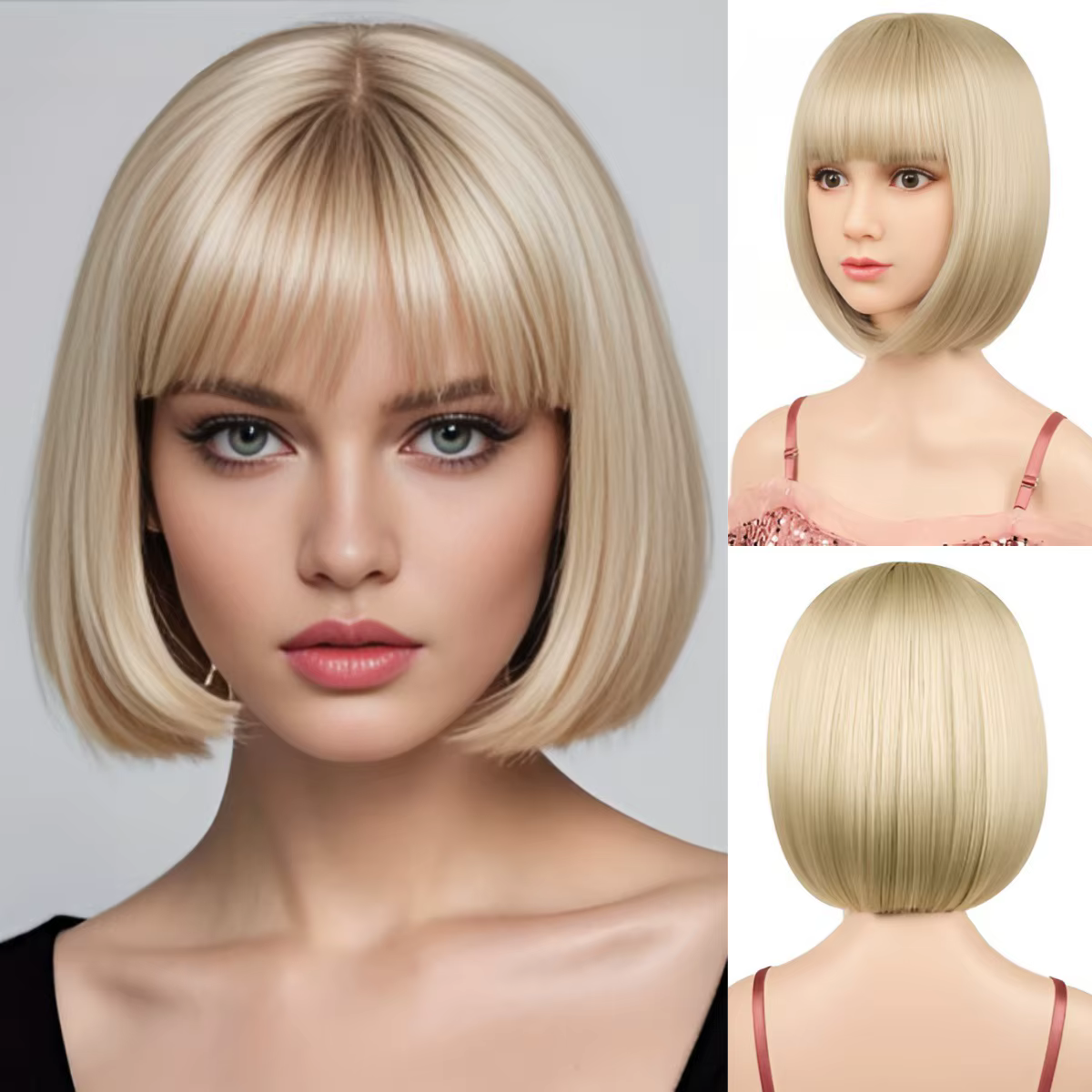 Perruques synthétiques européennes et américaines naturelles pour femmes - Cheveux courts et raides,