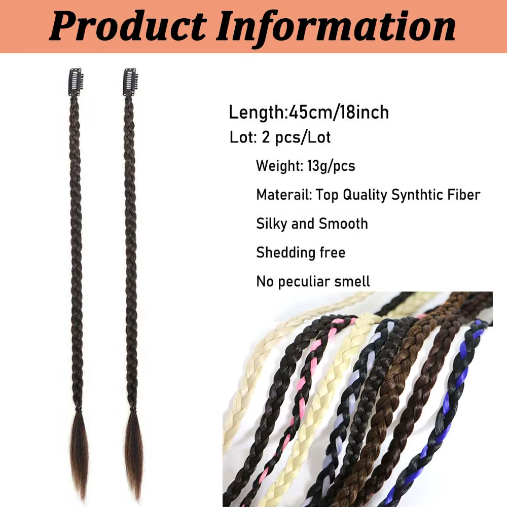 2 extensions de cheveux synthétiques tressées à clipser de 18 pouces, style bohème, en fibre haute t