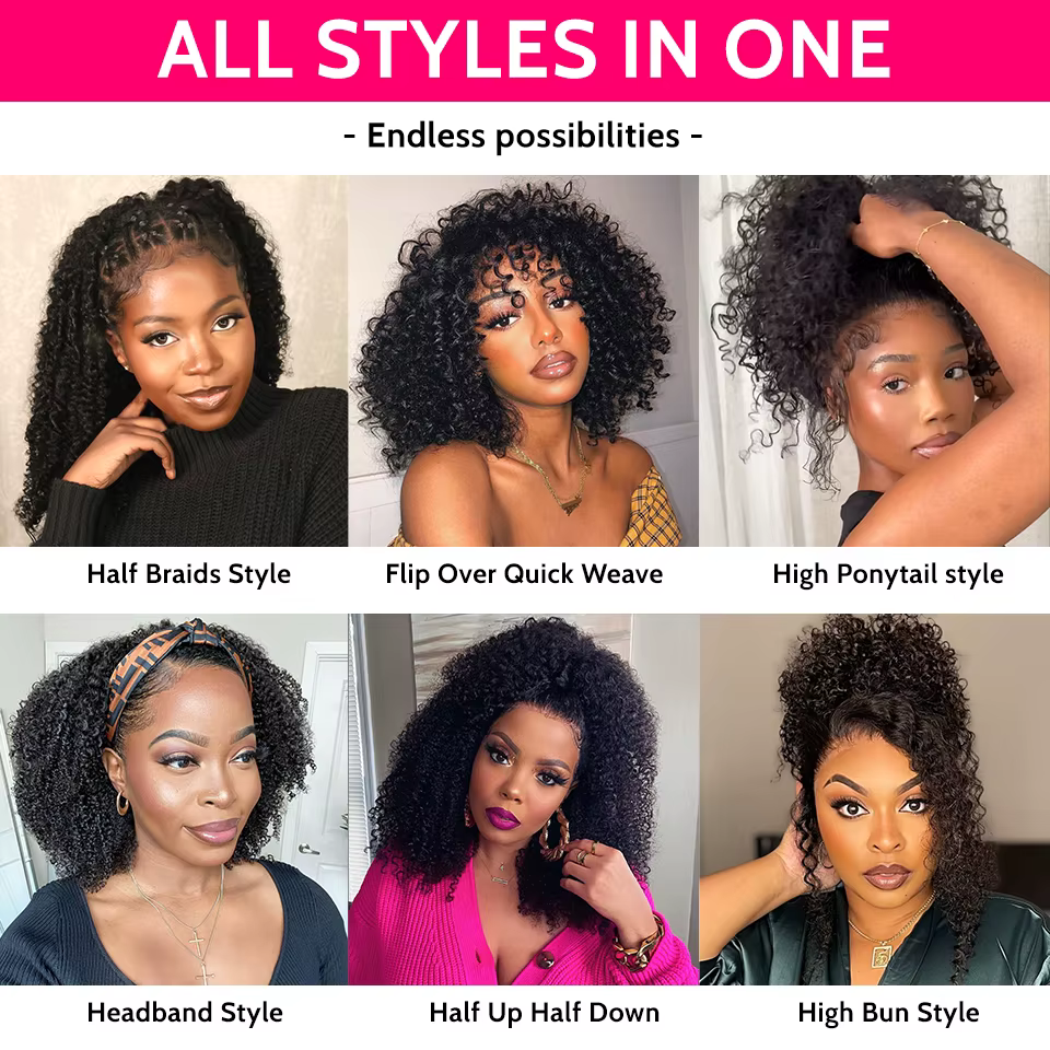 ISEE cheveux sans colle crépus bouclés demi perruque 250 densité perruques de cheveux humains bouclé