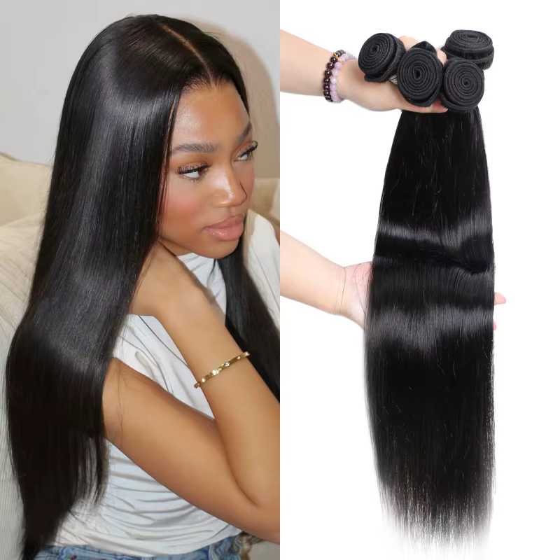 Extensions de cheveux humains lisses, 1 paquet, cheveux vierges brésiliens non traités, double trame