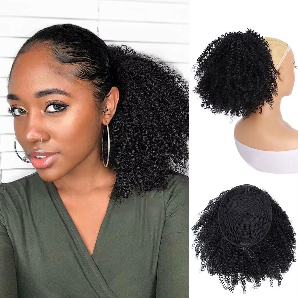 Afro bouffée crépus bouclés cordon queue de cheval Extension de chignon pour les femmes noires synth