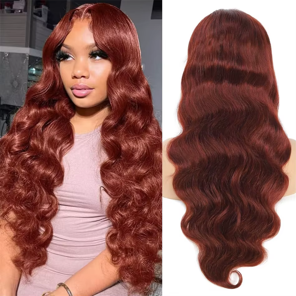 Perruque Brésilienne Naturelle Cheveux Humains Brun Rougeâtre, 13x6, 13x4, HD Transparent, 4x4, 5x5,