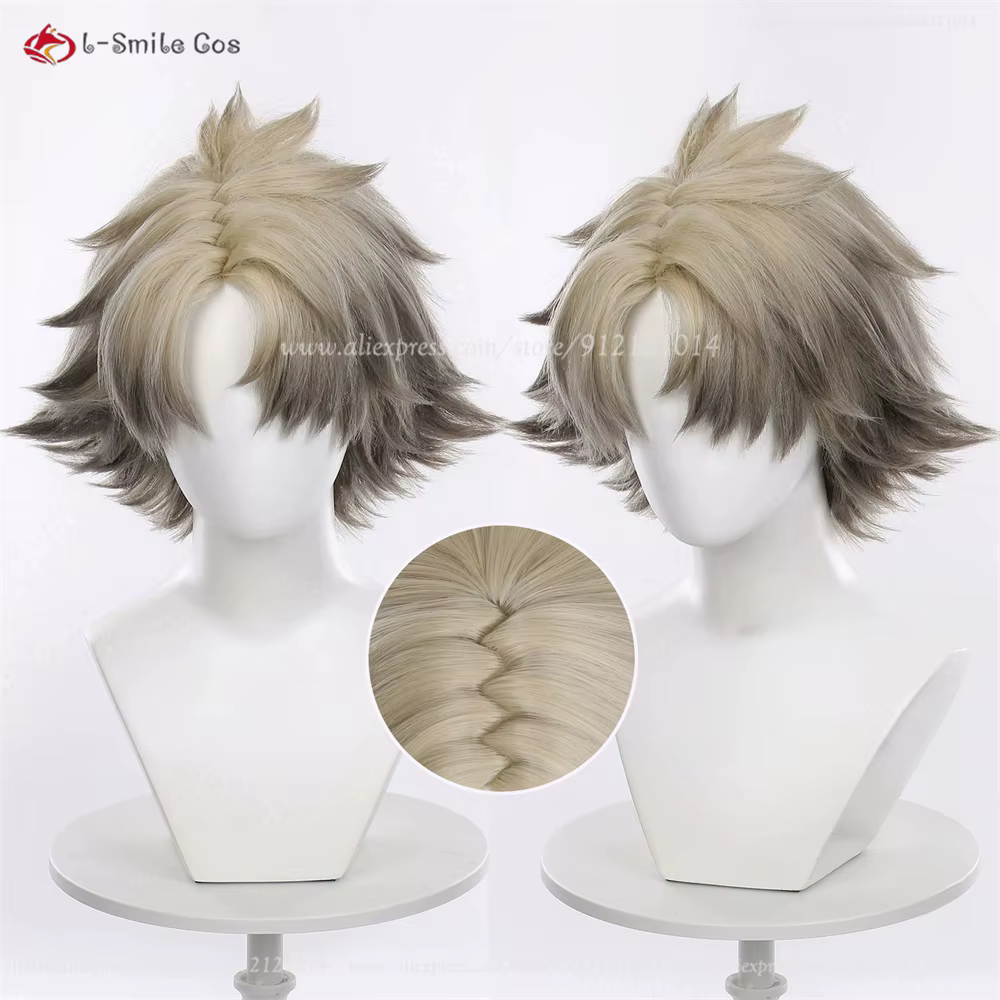 Perruque de Cosplay Rudo Surebrec, 25cm, perruques dégradées en teinture de lin jaune pour hommes, C