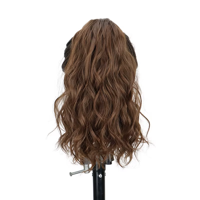 Extension capillaire synthétique courte ondulée de 14 pouces, queue de cheval brune blonde, pince à 