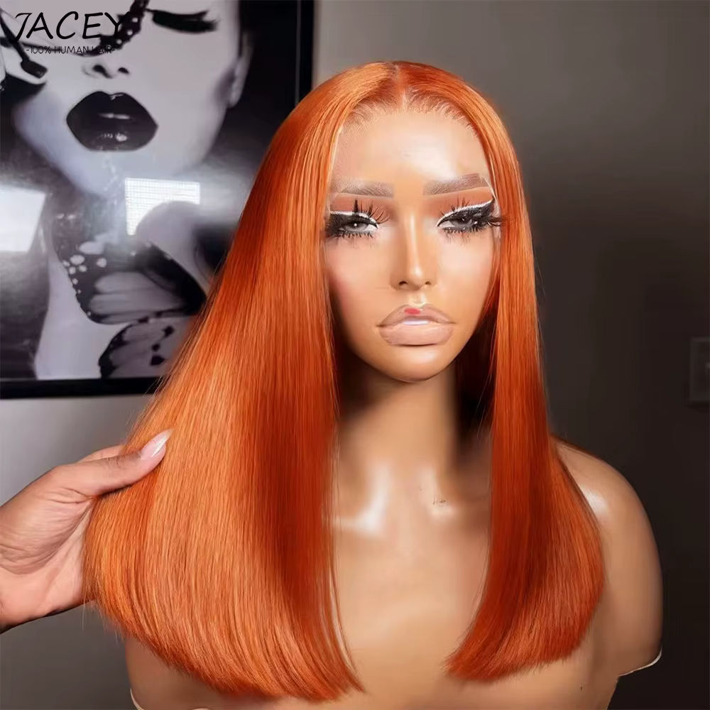 Perruque Bob en Cheveux Humains Gingembre, Perruques Lace Front 13x4, 8-16 Pouces, Perruques Bob Cou