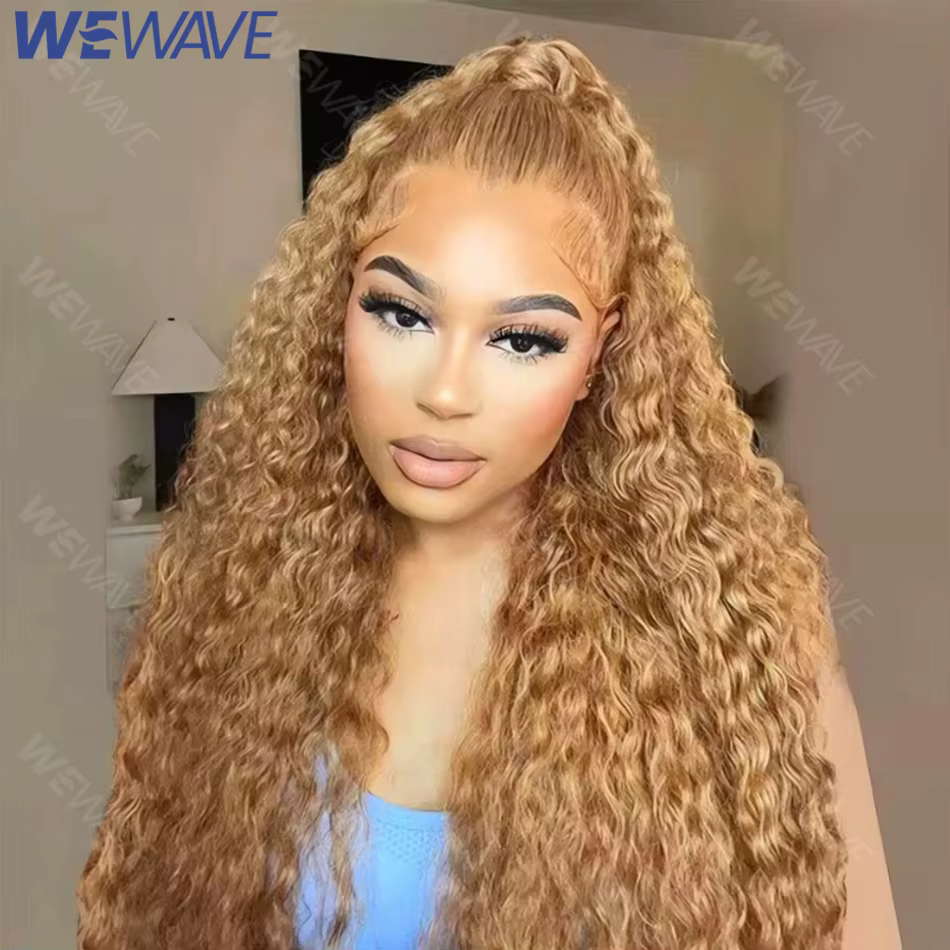 30 36 pouces miel blond perruque cheveux humains 13X6 eau vague profonde frontale perruque 13X4 bouc