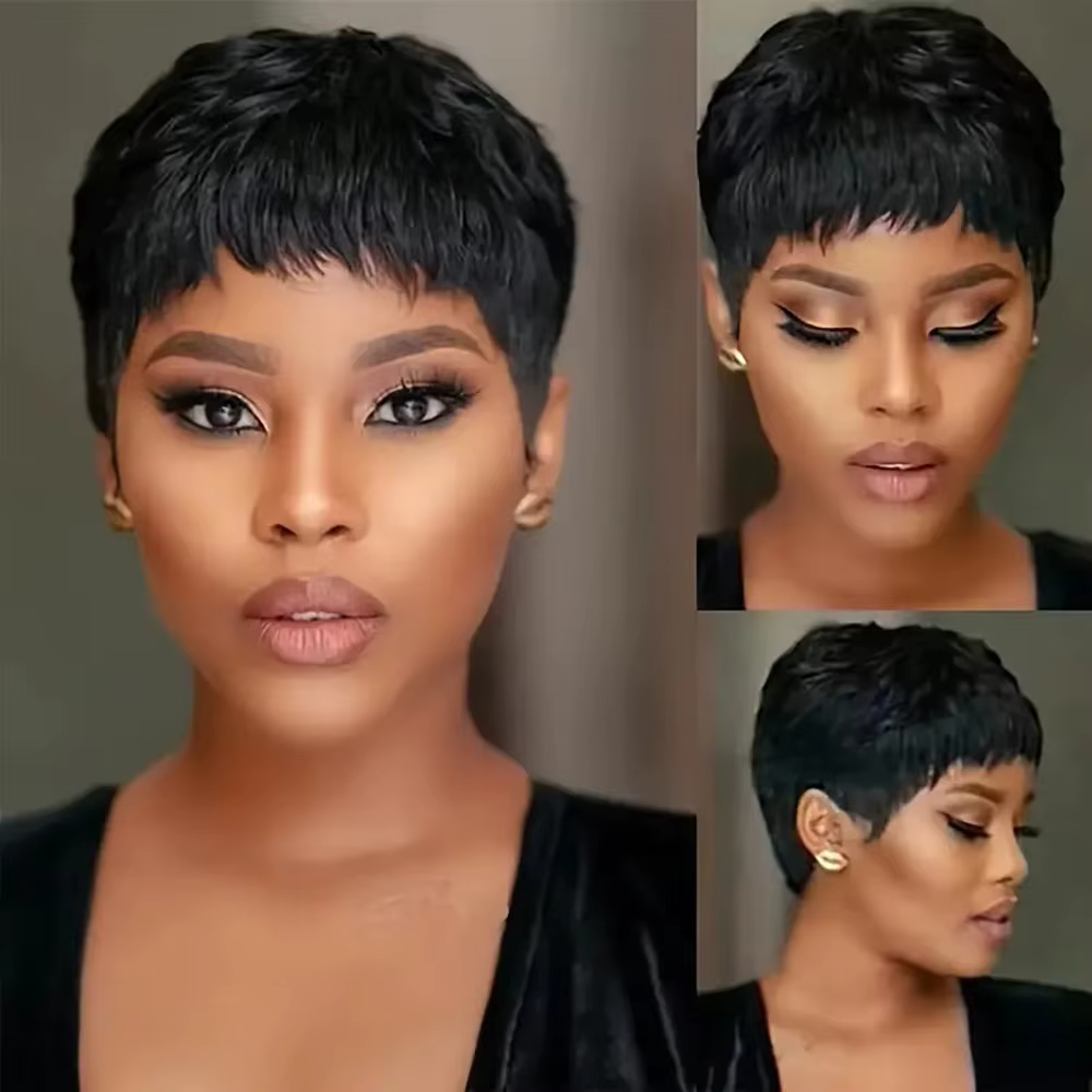 Perruques de cheveux humains droites courtes couleur naturelle cheveux brésiliens Remy coupe de luti