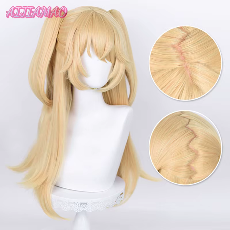 Nouveau! Fischl Cosplay perruque Fischl perruque longue 65 cm cheveux dorés résistant à la chaleur s