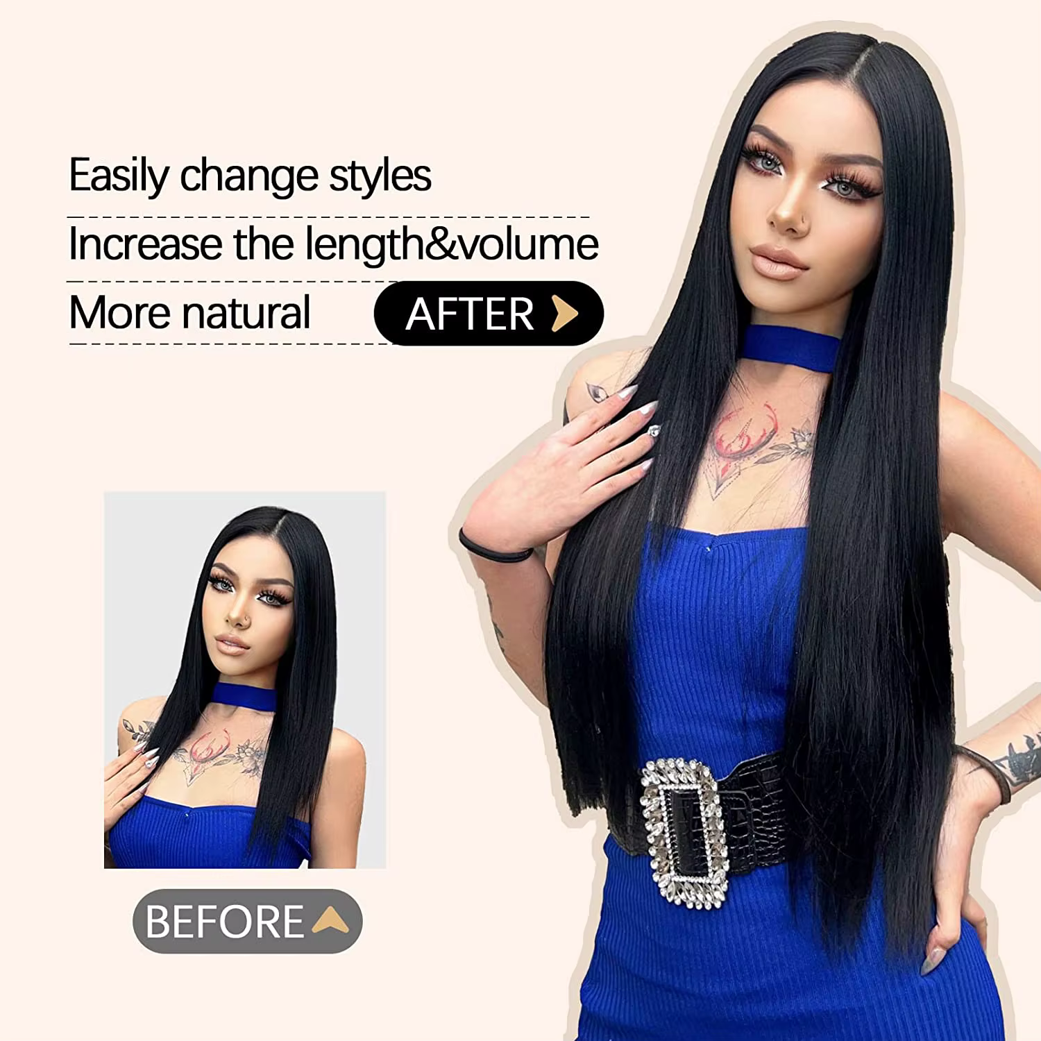 Extension capillaire synthétique longue et lisse à Clip, 5 Clips, faux cheveux blonds, bruns et noir