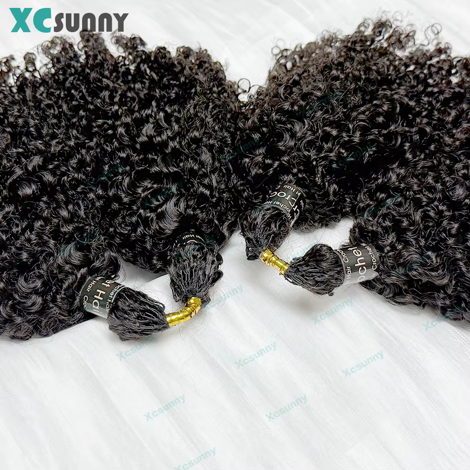 Crochet cheveux humains crépus bouclés pré-séparés plume Crochet Extensions de cheveux humains sans 