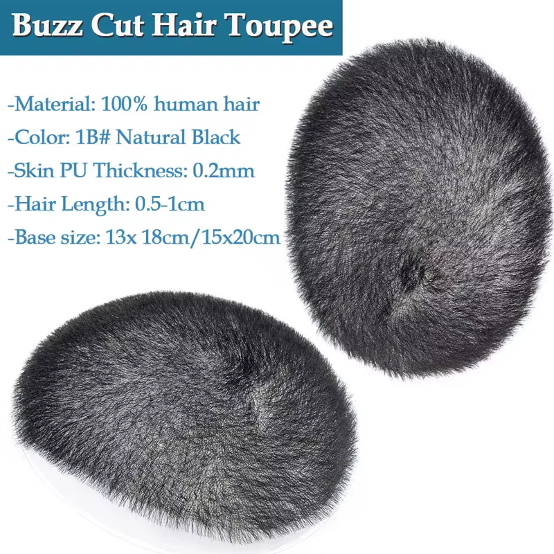 5x 7/6x8 100% cheveux humains Buzz coupe toupet pour hommes Ultra mince respirant PU Transparent com