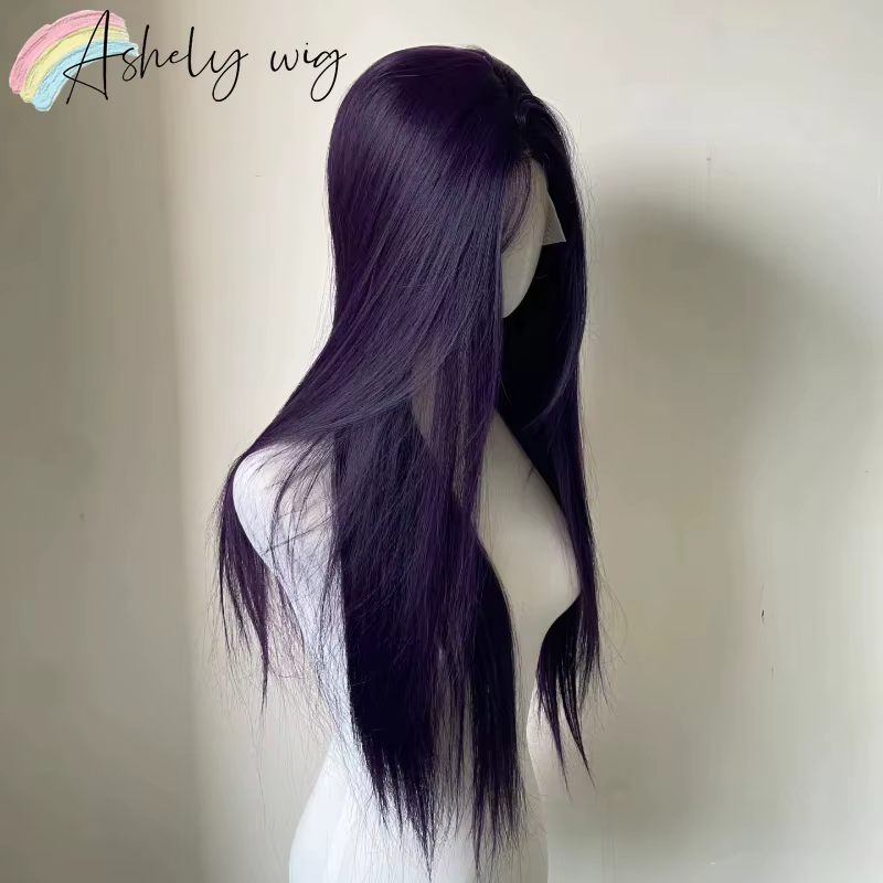 Perruque Lace Front Wig synthétique violette foncée 13x4, perruque longue et lisse pour femmes, usag