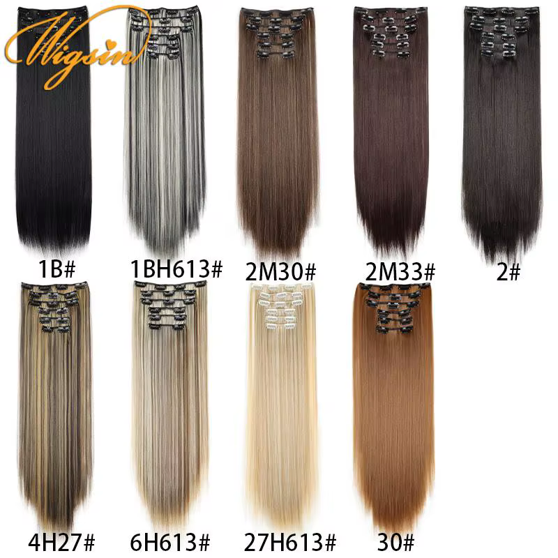WIGSIN 6 pièces/ensemble synthétique 24 pouces longue Extension de cheveux raides postiche soyeuse p