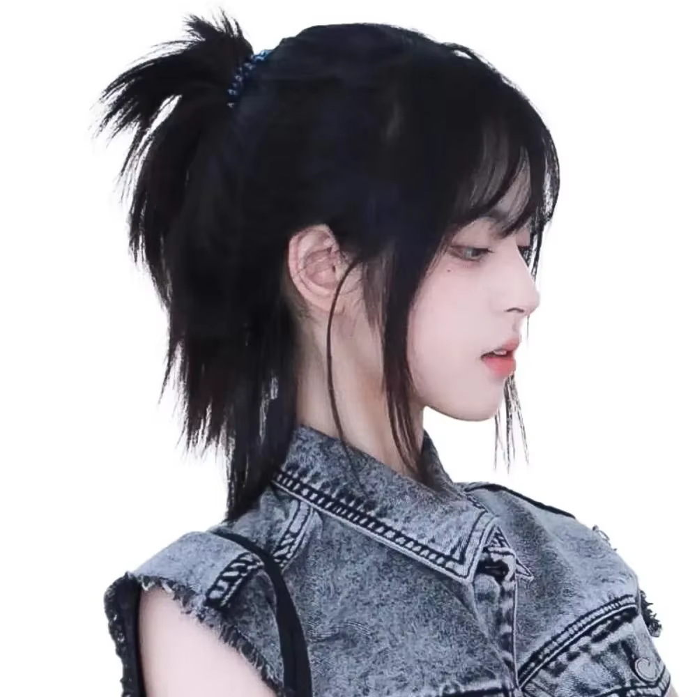 Perruque courte noire Cos Anime japonais Cosplay perruque 38 cm Cool Sissy bandeau perruques Punk ha