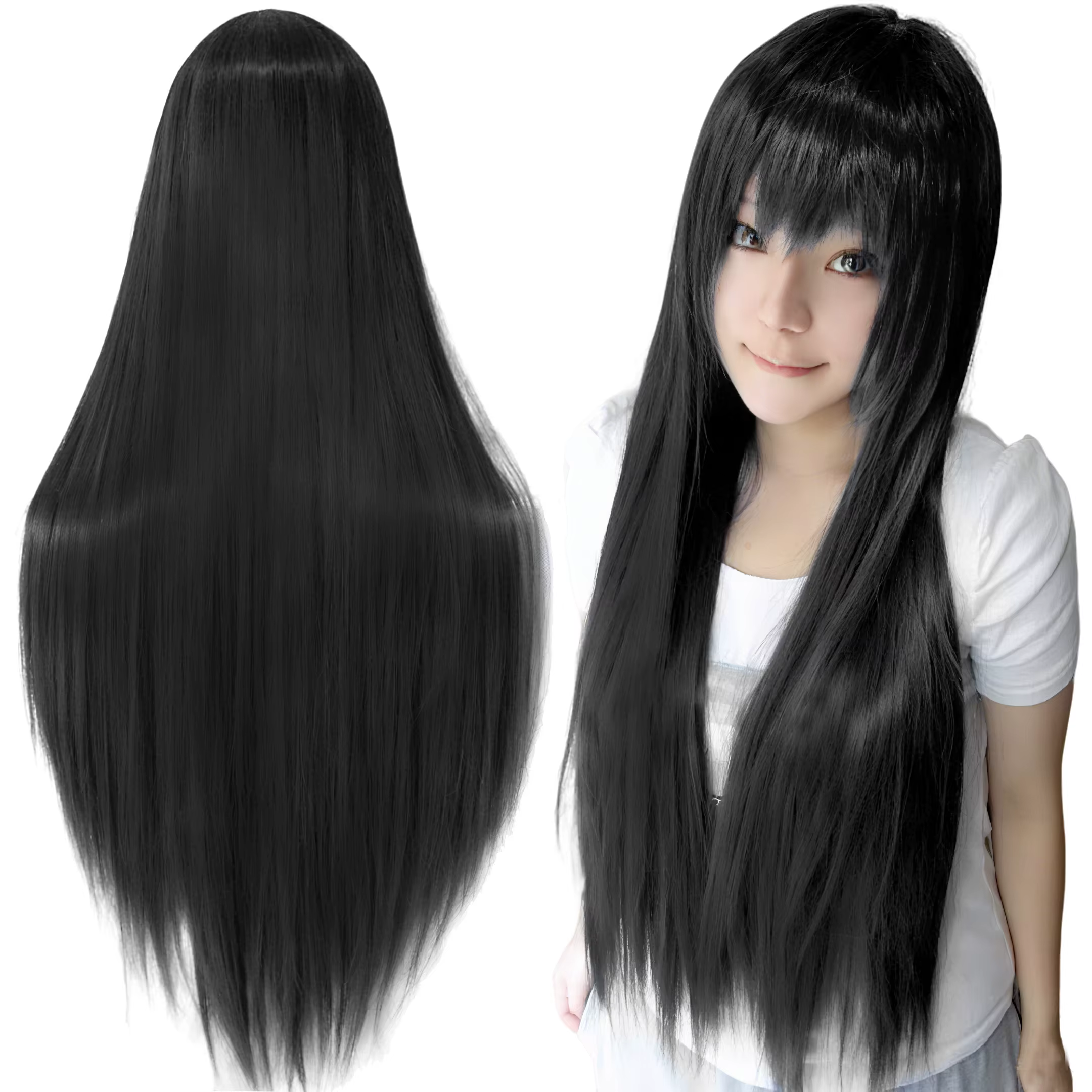 Perruque de Cosplay synthétique lisse de 80cm, postiche Lolita blanche violette verte argent rose av
