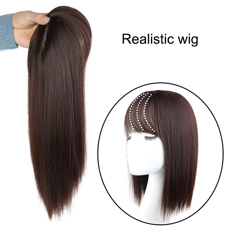 25 cm perruque pièce cheveux raides Toppers postiche anti-dérapant pince en femmes frange frange Ext