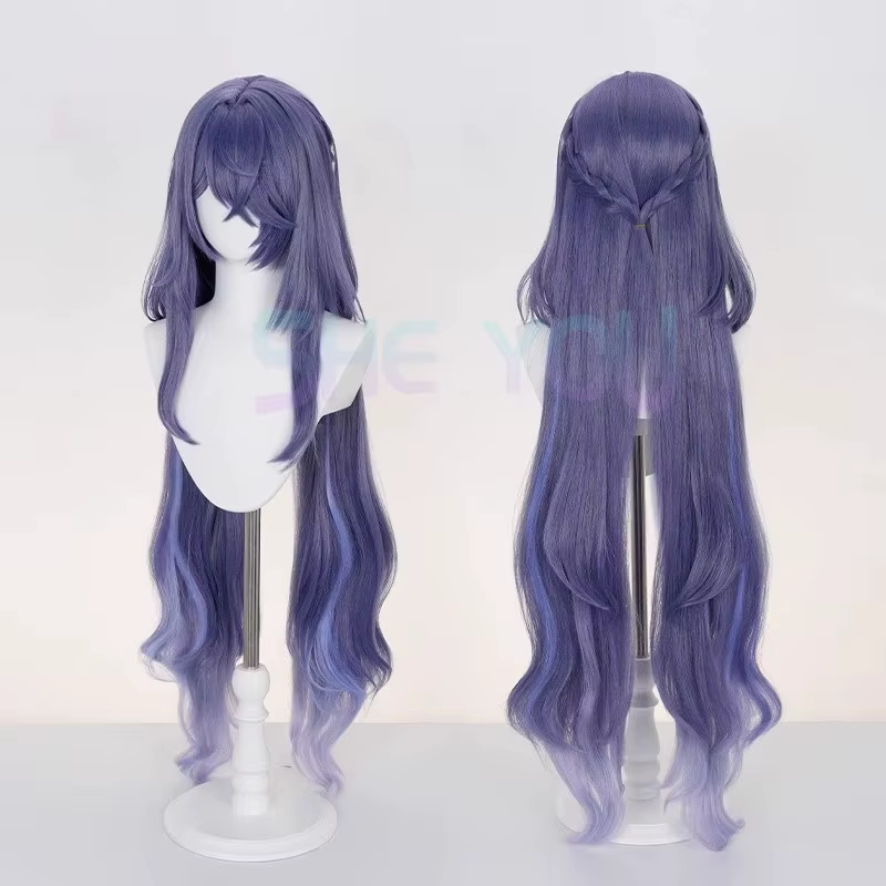 Perruque de Cosplay Anime Lauma 100cm, perruque mixte gris bleu violet, cheveux synthétiques résista
