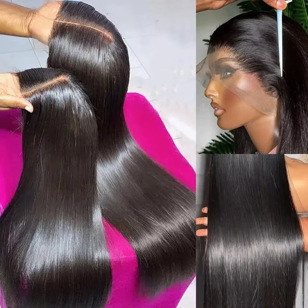Perruques Lace Front 13x6 en Cheveux Humains Lisses Effet Os, Densité 200%, Pré-épilées, Transparent