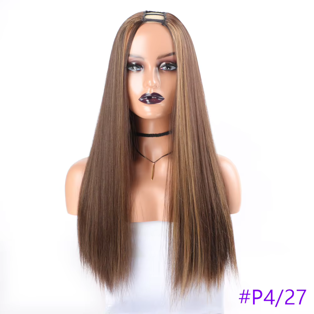 Sophia-Perruque Synthétique Droite en U pour Femme, Cheveux Raides Blonds Noirs, Perruque à Reflets,