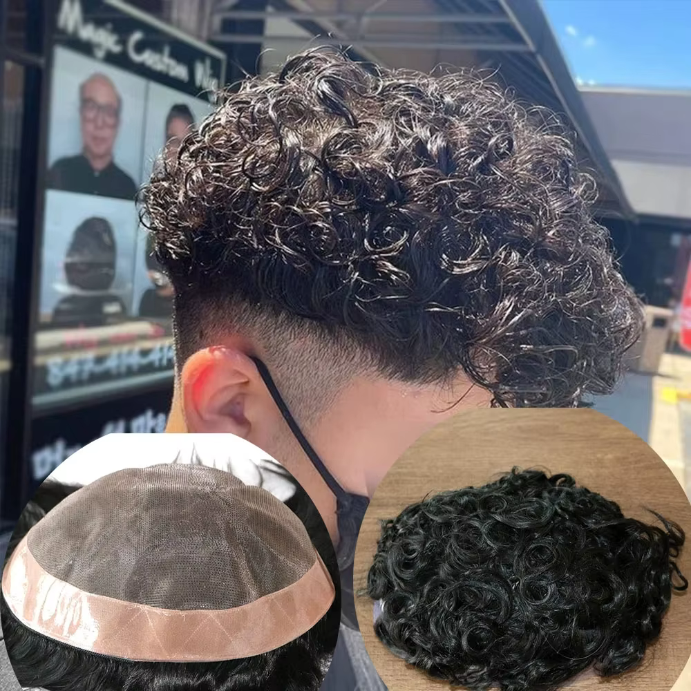 Prothèses capillaires pour hommes en cheveux naturels, ultra-résistantes, mono 20MM, bouclées, systè