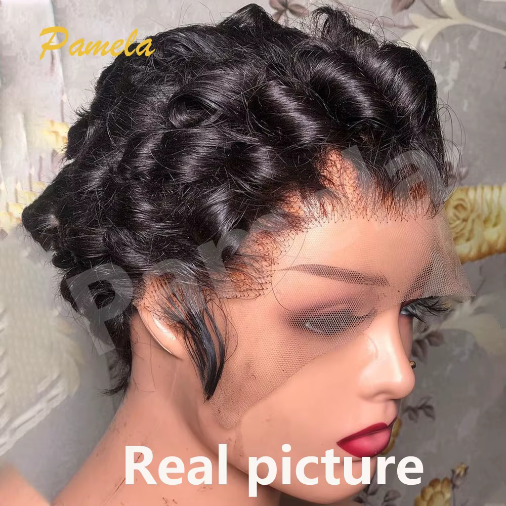 Perruques en cheveux humains courts et ondulés brun rougeâtre, coupe courte bob, blonde miel, coupe