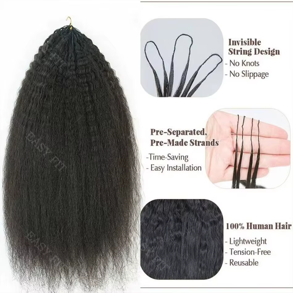 Cheveux humains Remy pré-séparés sans nœuds, style Kinky Straight, pour crochet, légers et réutilisa