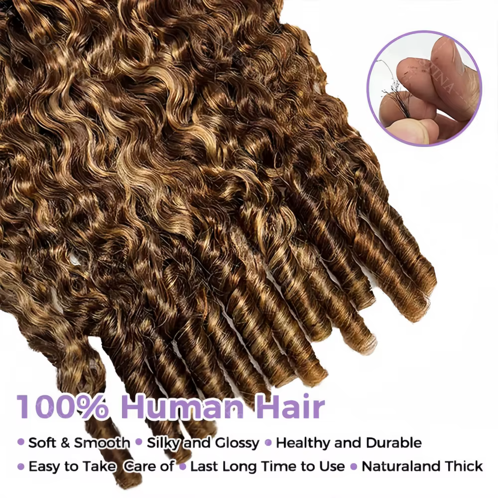 Cheveux humains bouclés birmans pré-bouclés blonds avec mèches, nœuds miracle, pour tresses au croch
