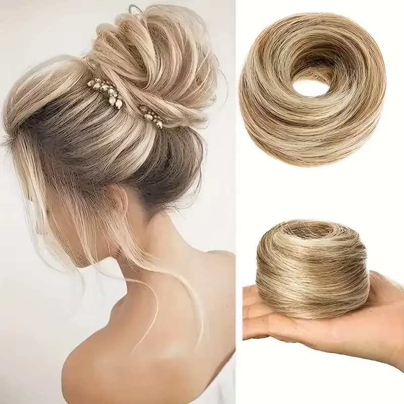 Extensions de chignon synthétiques élégantes à boucles désordonnées avec élastique, faciles à poser,