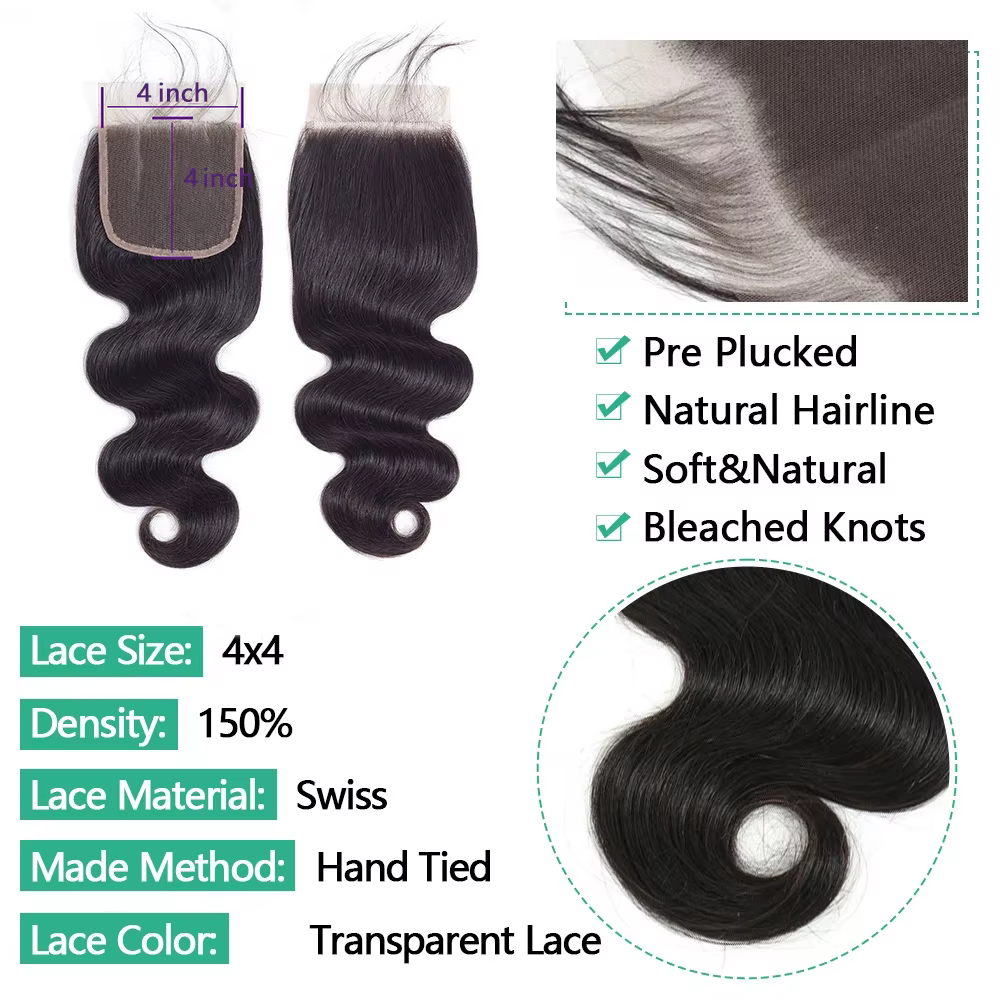 Body Wave Closure Human Hair 4x4 Closure Cheveux Humain Burmese Hair Frontale Cheveux Humain For Wom