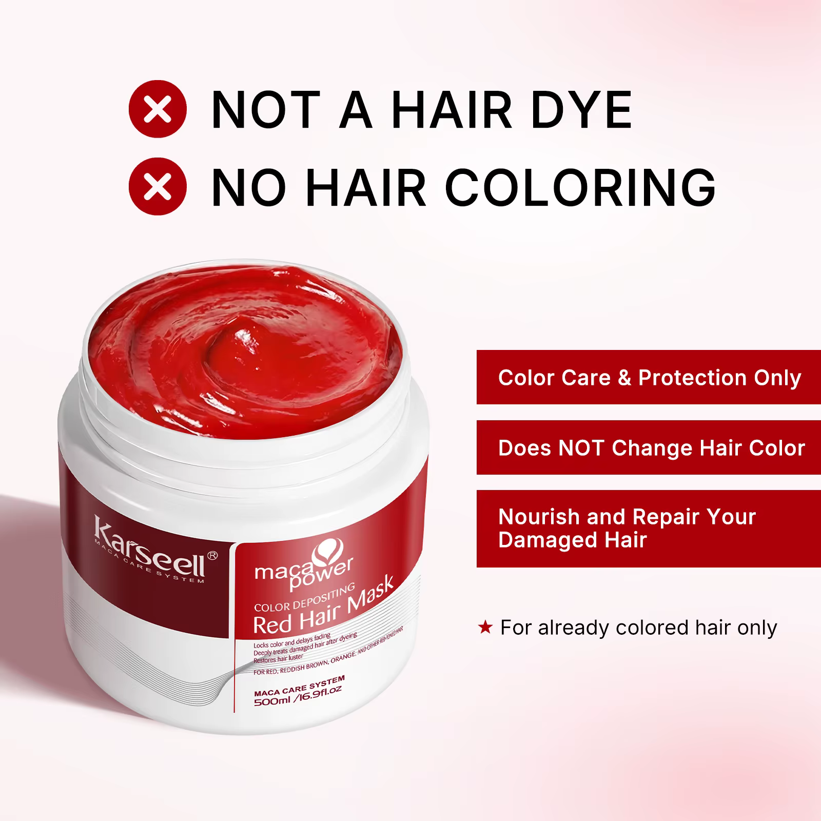 Karseell Color Deposition Masque pour cheveux rouges Après-shampooing stimulant la couleur, hydrate 